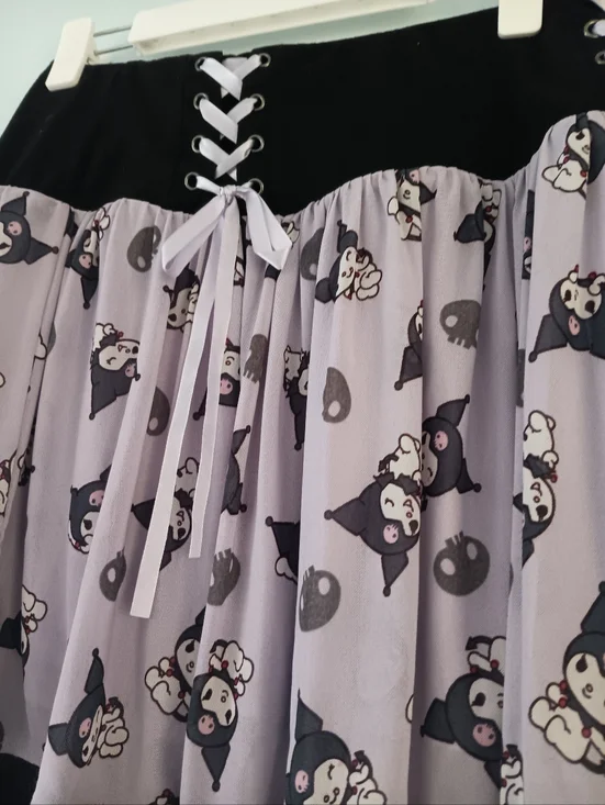 Sanrio Kuromi Lace Up Mini Skirt M Purple Black Ruffle Hem Lace Trim - Picture 4 of 6
